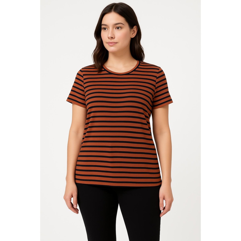 WORKSHOP REPUBLIC CLOTHING Orange & Black Striped T-Shirt Womens Extra Large